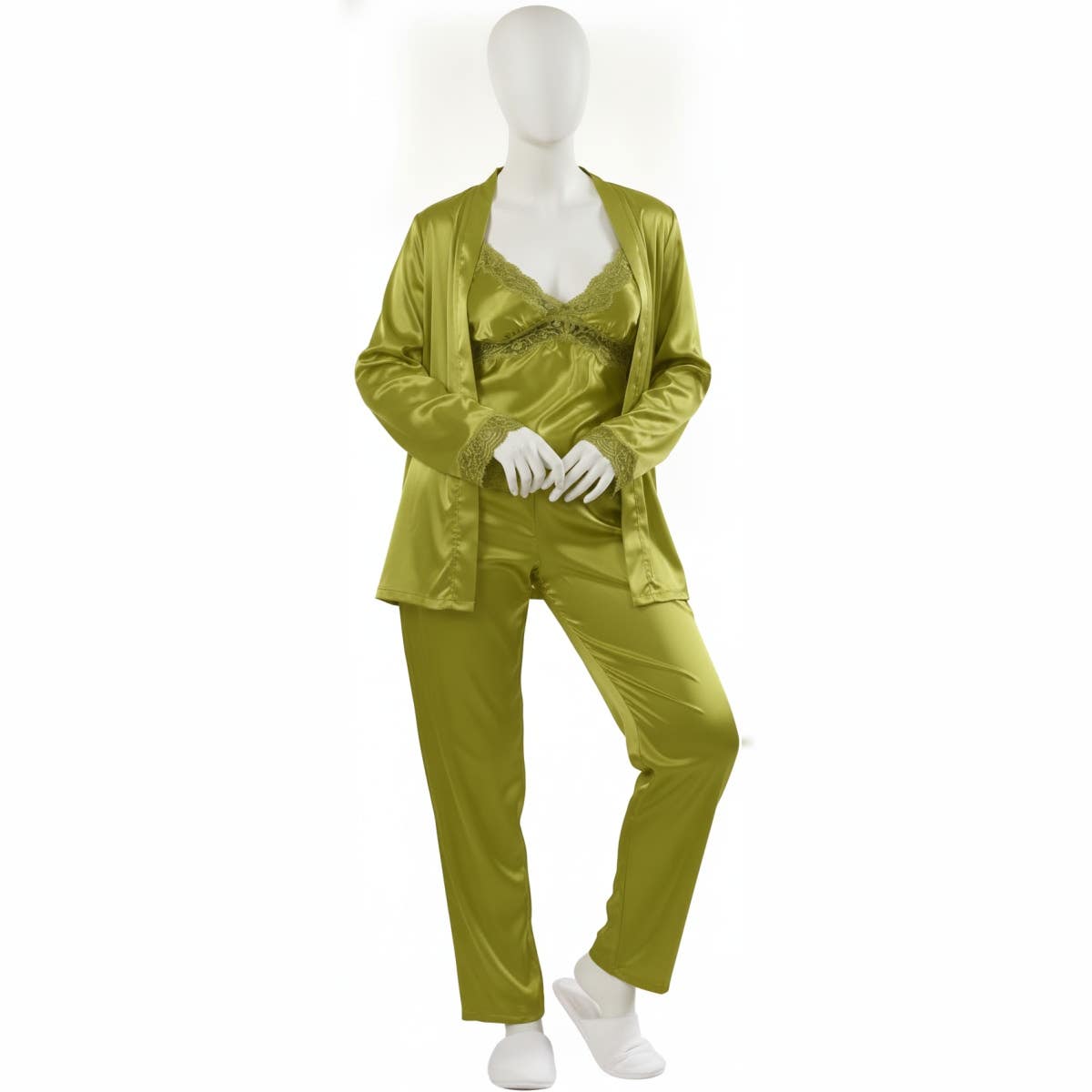 Women's Pajama Set - Gamal Sons, 3 Pieces, With Robe - اصفر اخضر