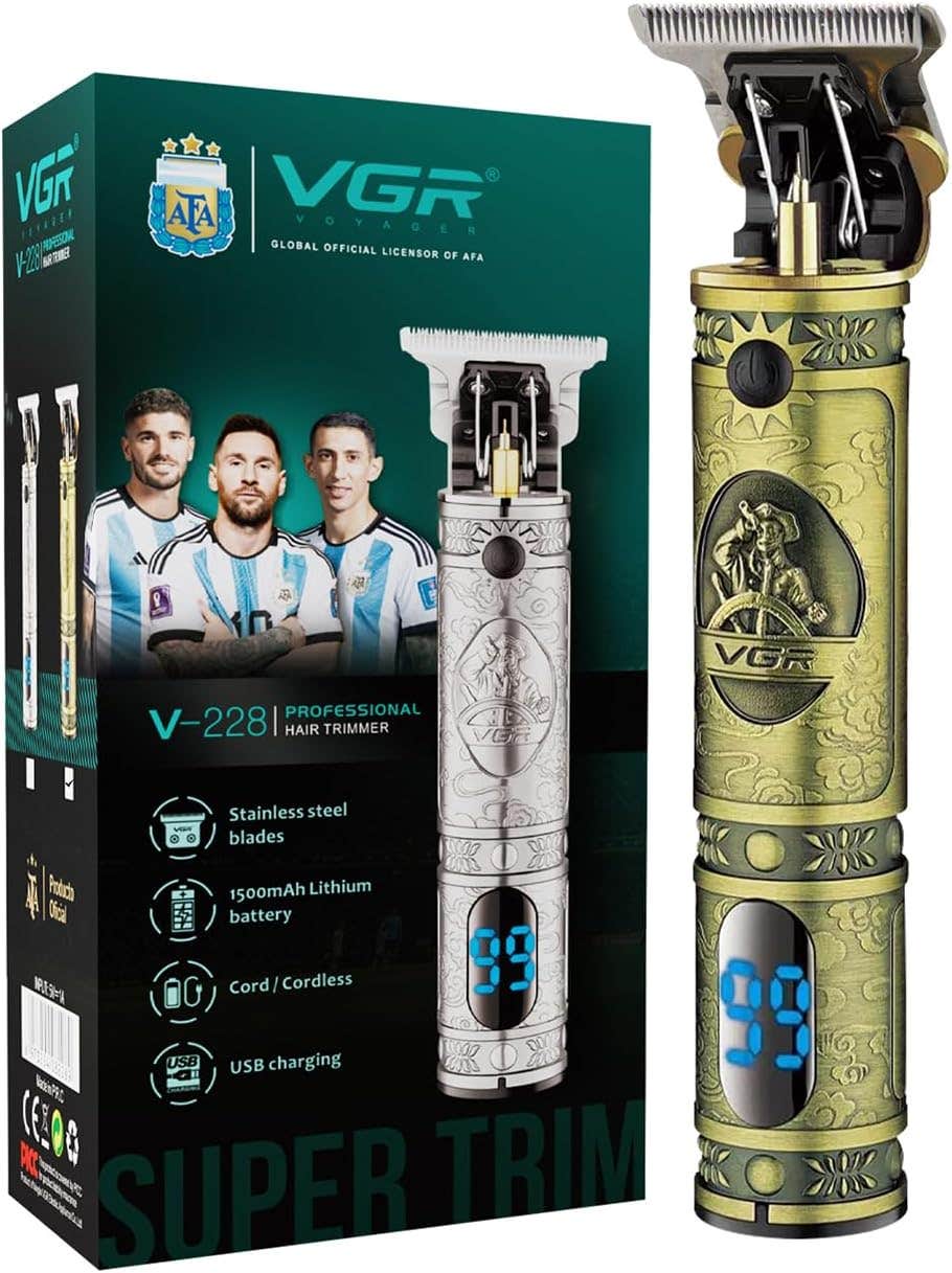 VGR V-228 Professional Hair Clipper with LED Display - Multicoloured Metal Trimmer for Men, USB Charging