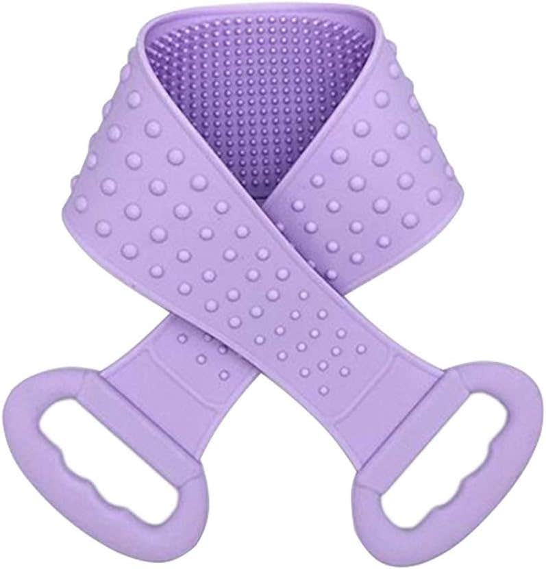 Extra Long Silicone Back Scrubber for Shower, Purple, Exfoliating Brush, Massage Experience