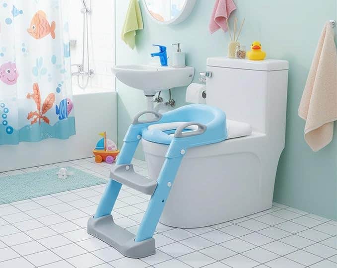 Child Potty Training Seat with Ladder, Blue | Safe Handles, Slip-Resistant Feet