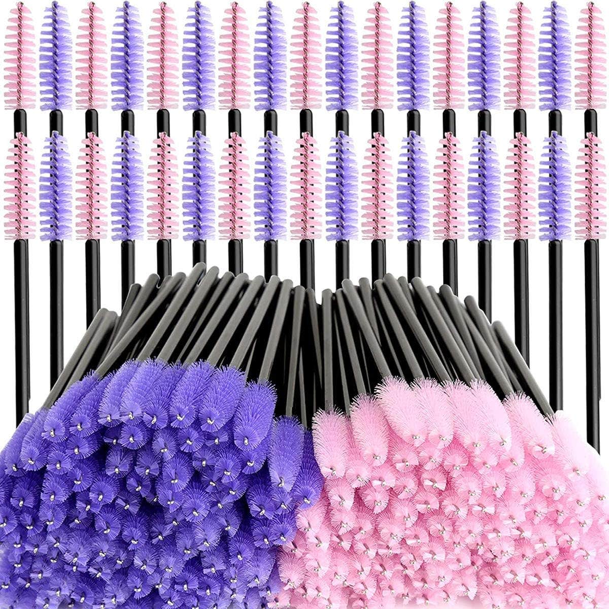 200 Pcs Disposable Mascara Wands Applicator, Disposable Eyelash Brush Cosmetic Eyelash Applicator for Eyelash Extension and Lifting, Eye Lash Eyebrow Applicator Makeup Kit (Pink+Purple)
