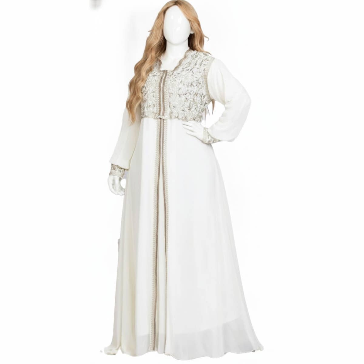 Women's Abaya - Gamal Sons, Chiffon, One Size, Suitable up to 90 kg, Embroidered, With Attached Belt, Model GS-502