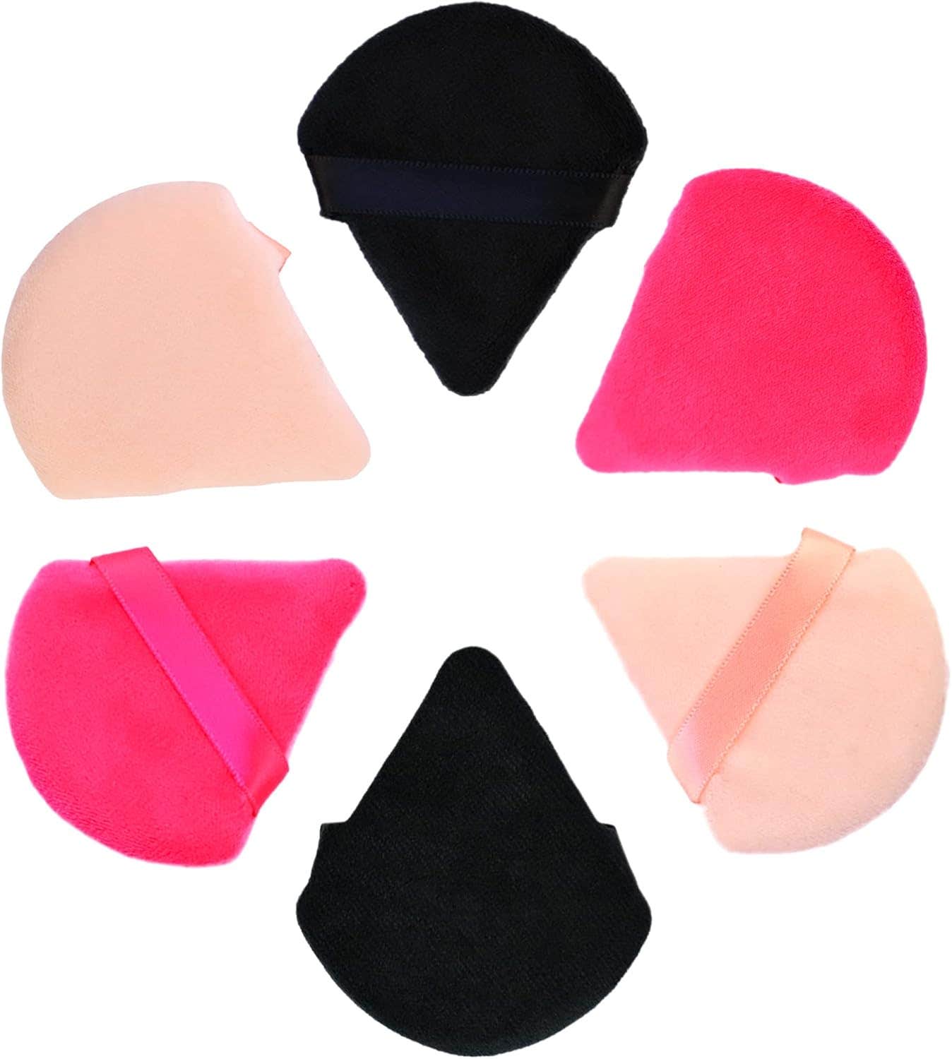6-Pack Cotton Triangle Powder Puffs for Face and Body Makeup