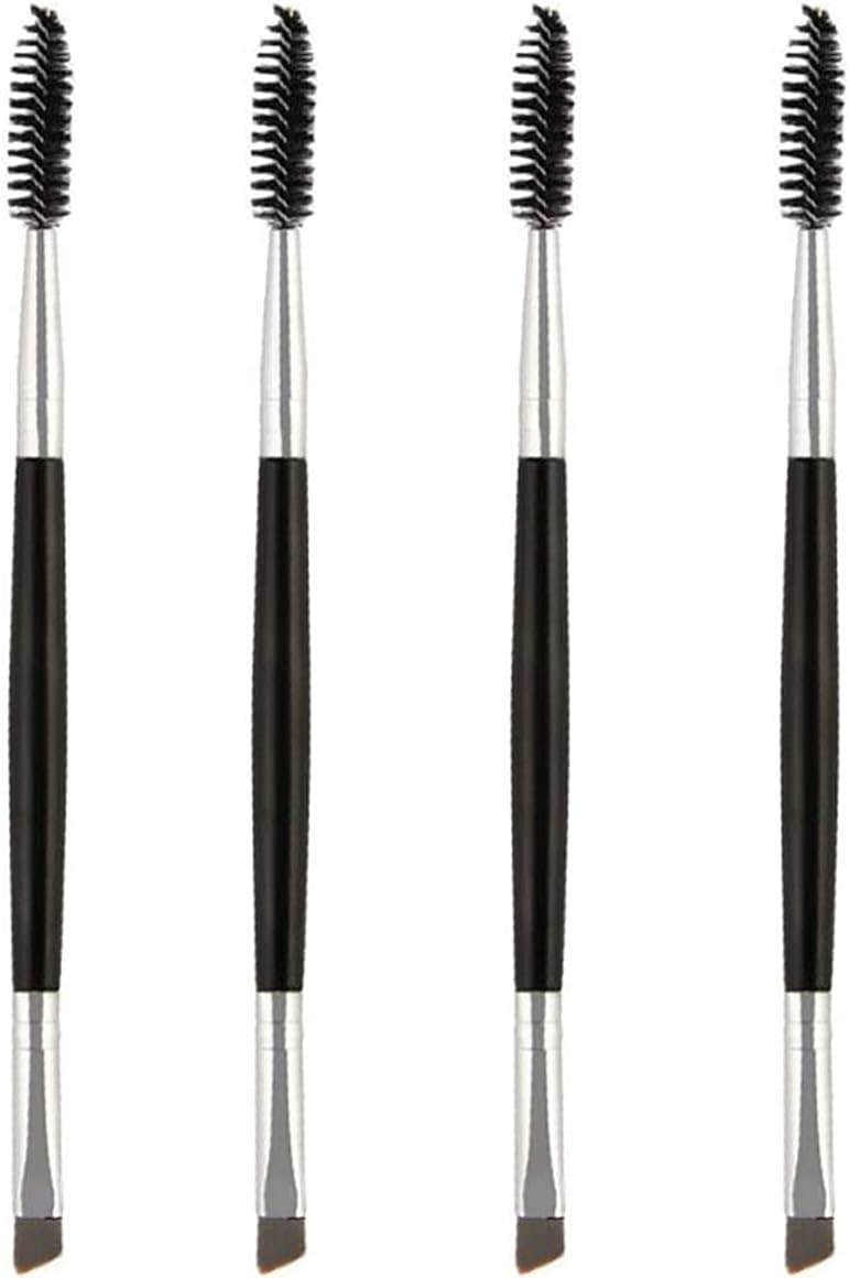 DELFINO Double Sided Eyebrow Brush - Black Wood Handle with Synthetic Fiber Bristles