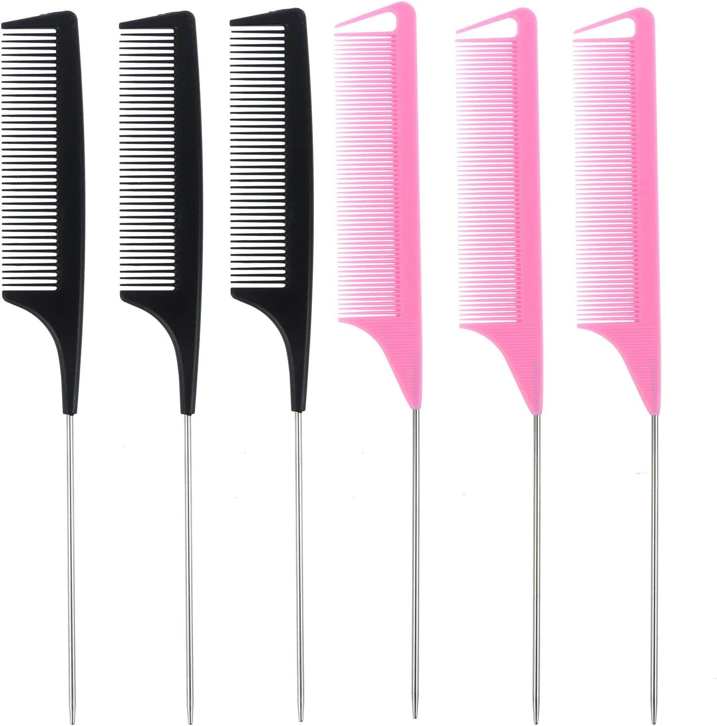 Ujuuu 6-Piece Parting Comb Set for Hair Styling and Teasing - Salon Quality Plastic Combs