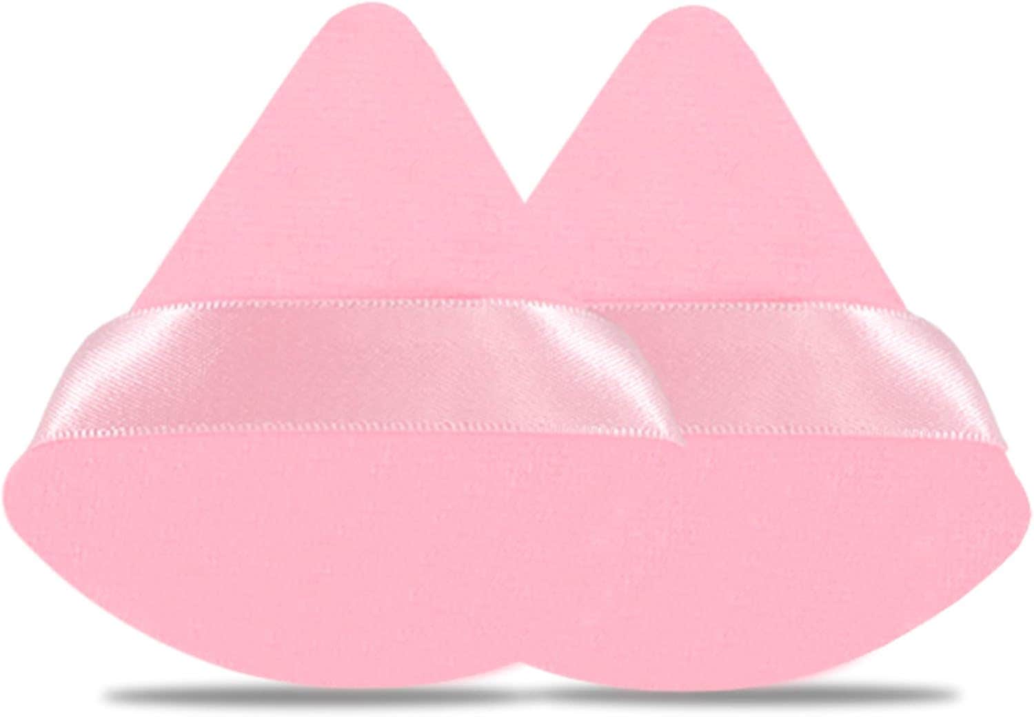 2 Pcs Powder Puff Face Soft Triangle Makeup Puff for Setting Loose, Mineral, Body Powder, 2.76 Inch Wedge Velour Cosmetic Sponge for Contouring, Under Eyes and Corners, Beauty Makeup Tools (Pink)