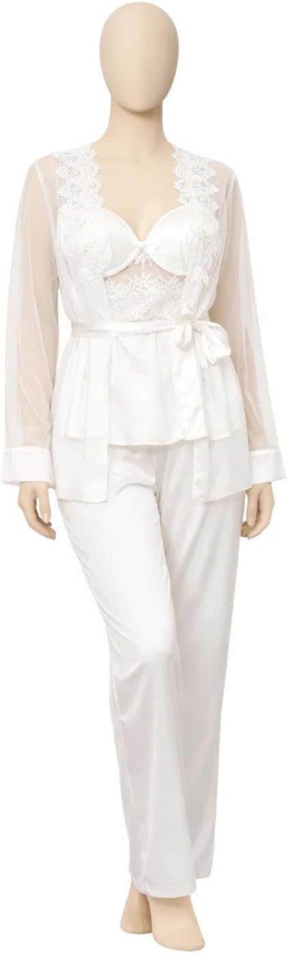 Women's Robe - Gamal Sons, Satin & Lace, 4-Piece, Sheer