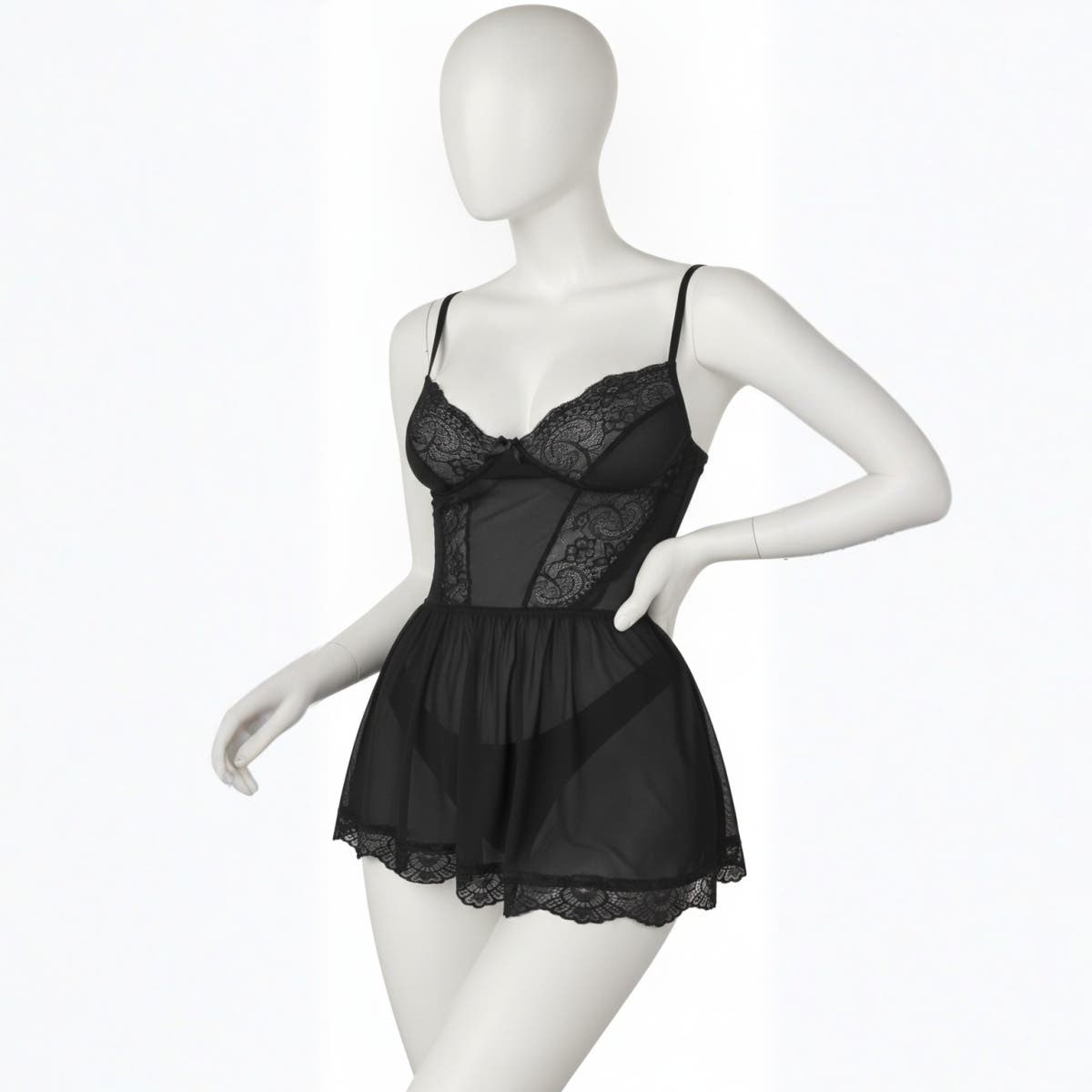 Women's Nightgown - Gamal Sons, Lace, Short - Black