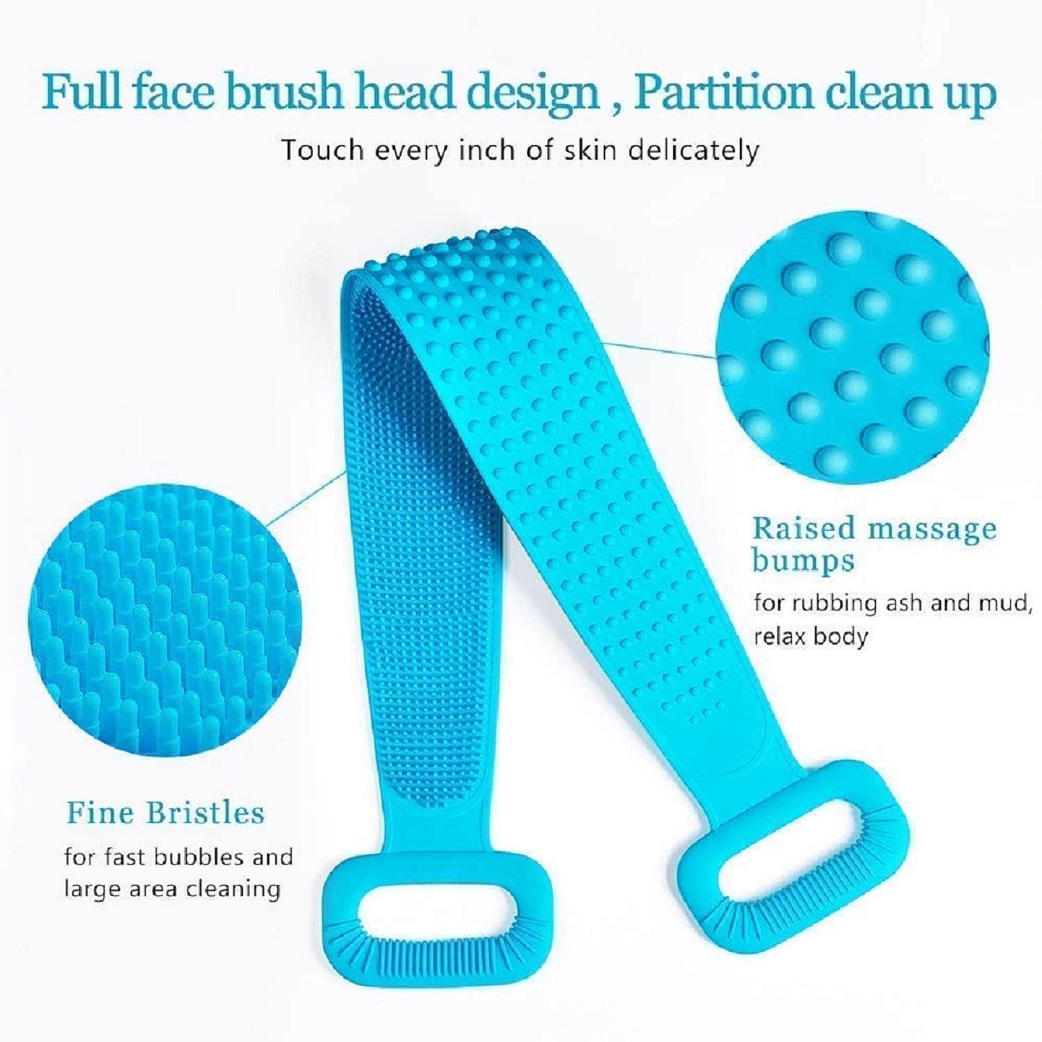 Silicone Body Back Scrubber, Double Side Bathing Brush for Skin Deep Cleaning Massage, Dead Skin Removal Exfoliating Belt for Shower, Easy to Clean, Lathers Well for Men & Women (Pack of 2)