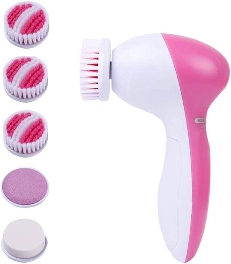 Facial Cleansing Brush Waterproof Facial Scrub Brush with 5 Heads, Spin Brush for Deep Cleansing & Gentle Exfoliation, Face Cleaning Brush for Face Massaging and Blackheads Removal (BLUE)