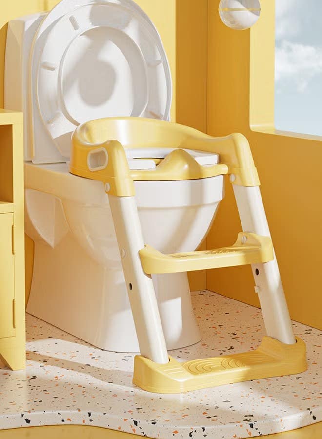 Child Potty Training Seat with Ladder, Yellow - Safe & Fun Toilet Trainer