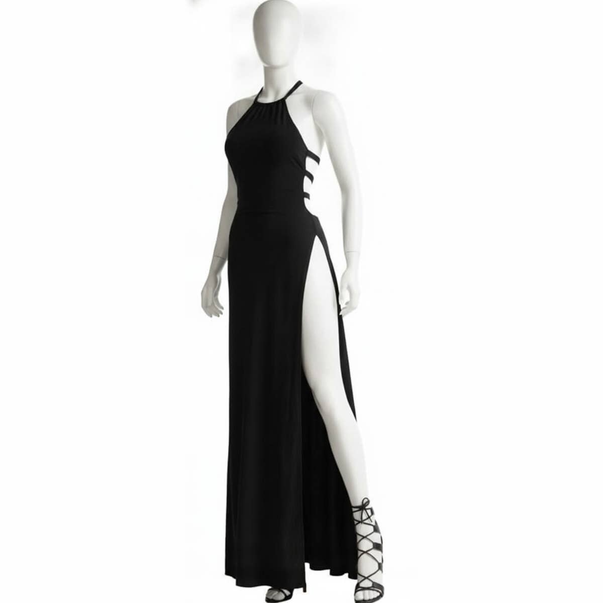 Women's Dress - Gamal Sons, Satin, 1-Piece, Side Slit, Spaghetti Straps, Model 1067