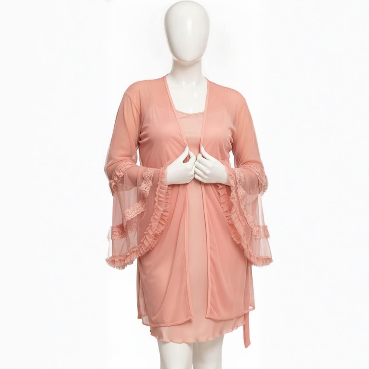 Women's Robe Set - Gamal Sons, Satin & Lace, 3-Piece, Includes Belt, Robe, Nightgown