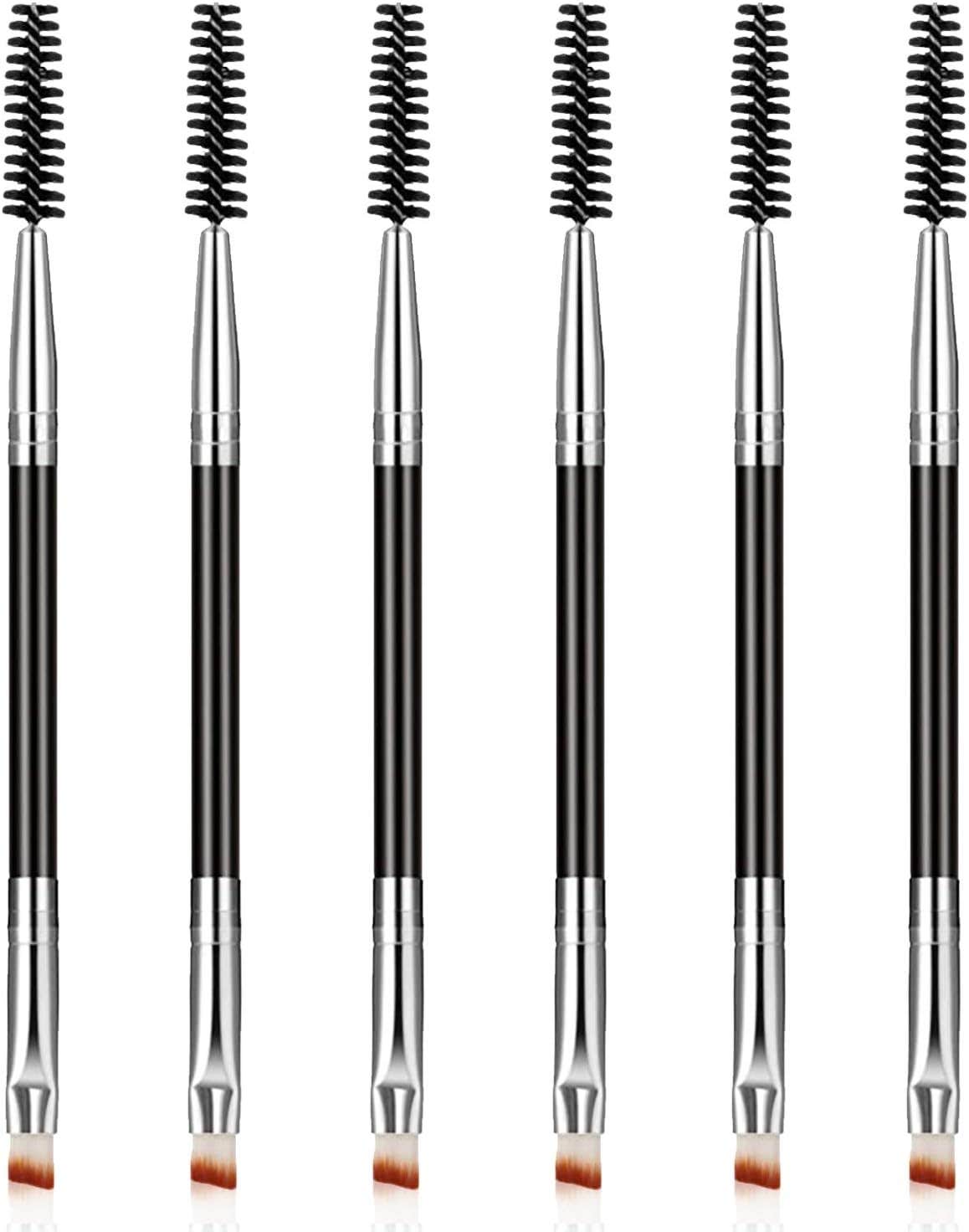 Acehome 6-Piece Black Eyebrow Brush Set - Spoolie, Angled Brush, Eye Comb, Eyeliner Brush
