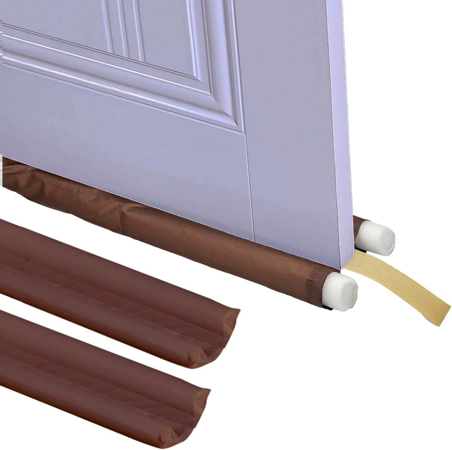 Macl 2pcs Twin Door Bottom Sealing Strip, Door Draft Stopper Weather Stripping Guard Seal Door Seam Soundproof Blocker Gap Filler, Windproof, Warm, Dustproof Seal Strip under Door Noise Stopper (2 Br)