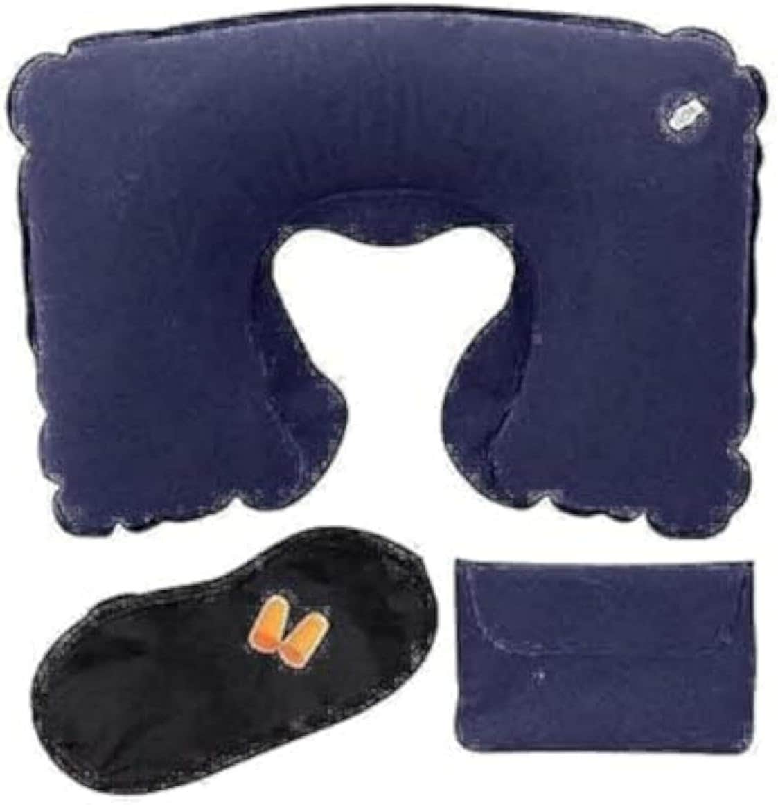 Inflatable U Shape Neck Ostrich Pillow and Eye Mask and Ear Plugs Set - Grey and Blue