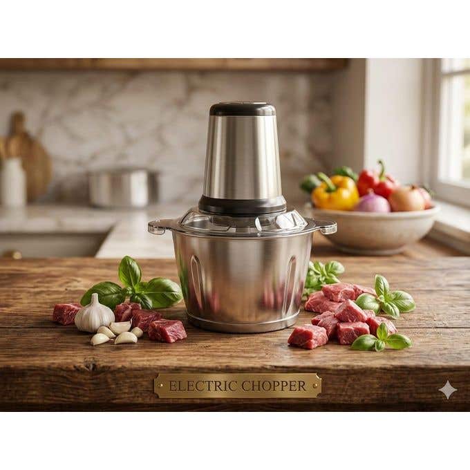 Electric Food Processor 4L Capacity, 1200W Motor - Stainless Steel Blades - Kitchen Appliance