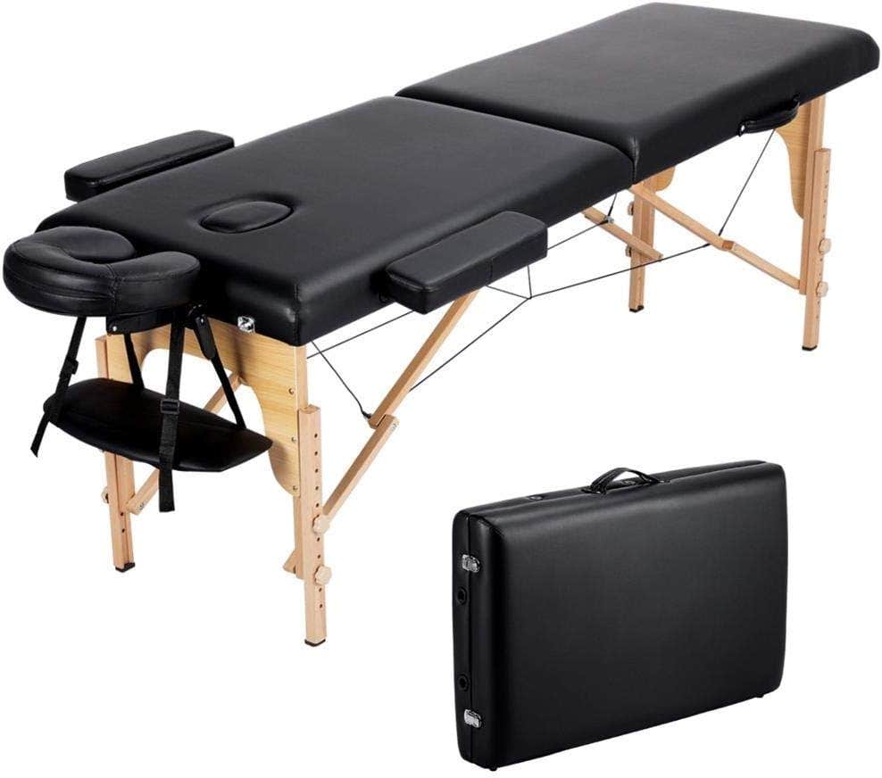 Tattoo Gizmo Portable 60cm Wooden Massage Bed Table - Black Aluminium Frame