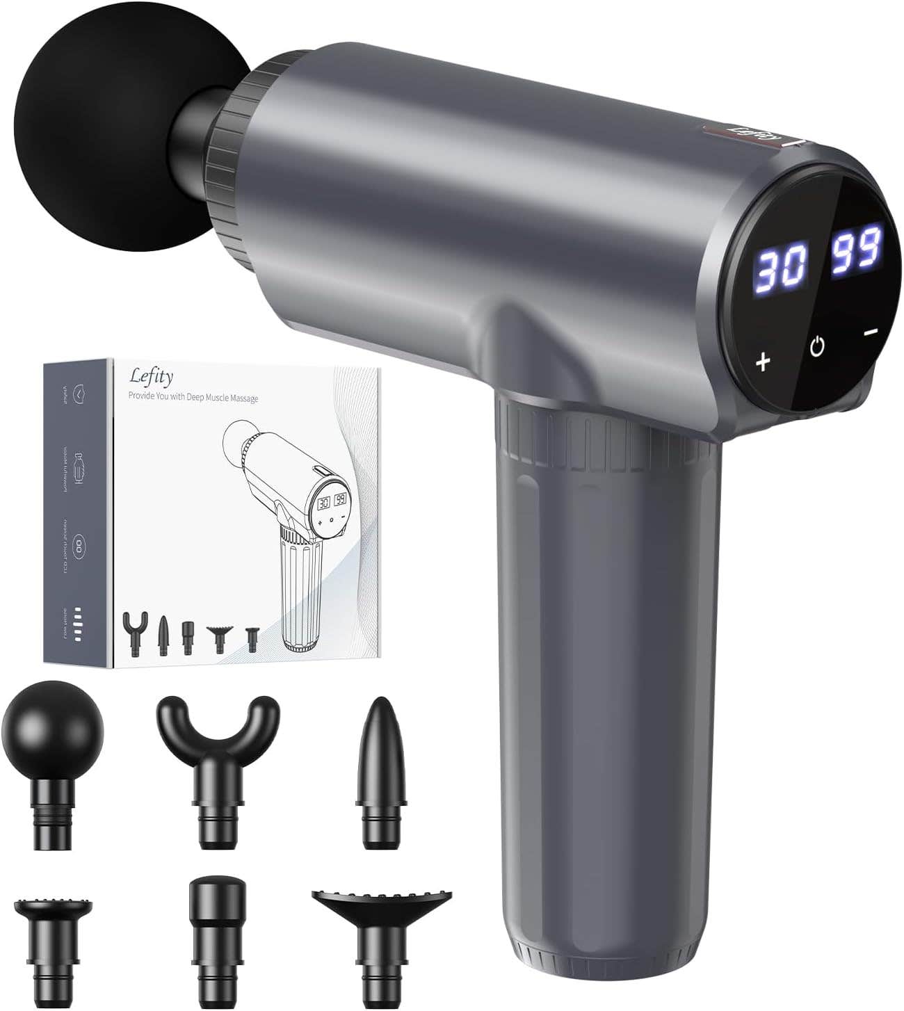 Lefity Deep Tissue Massage Gun with 30 Speeds & 6 Heads