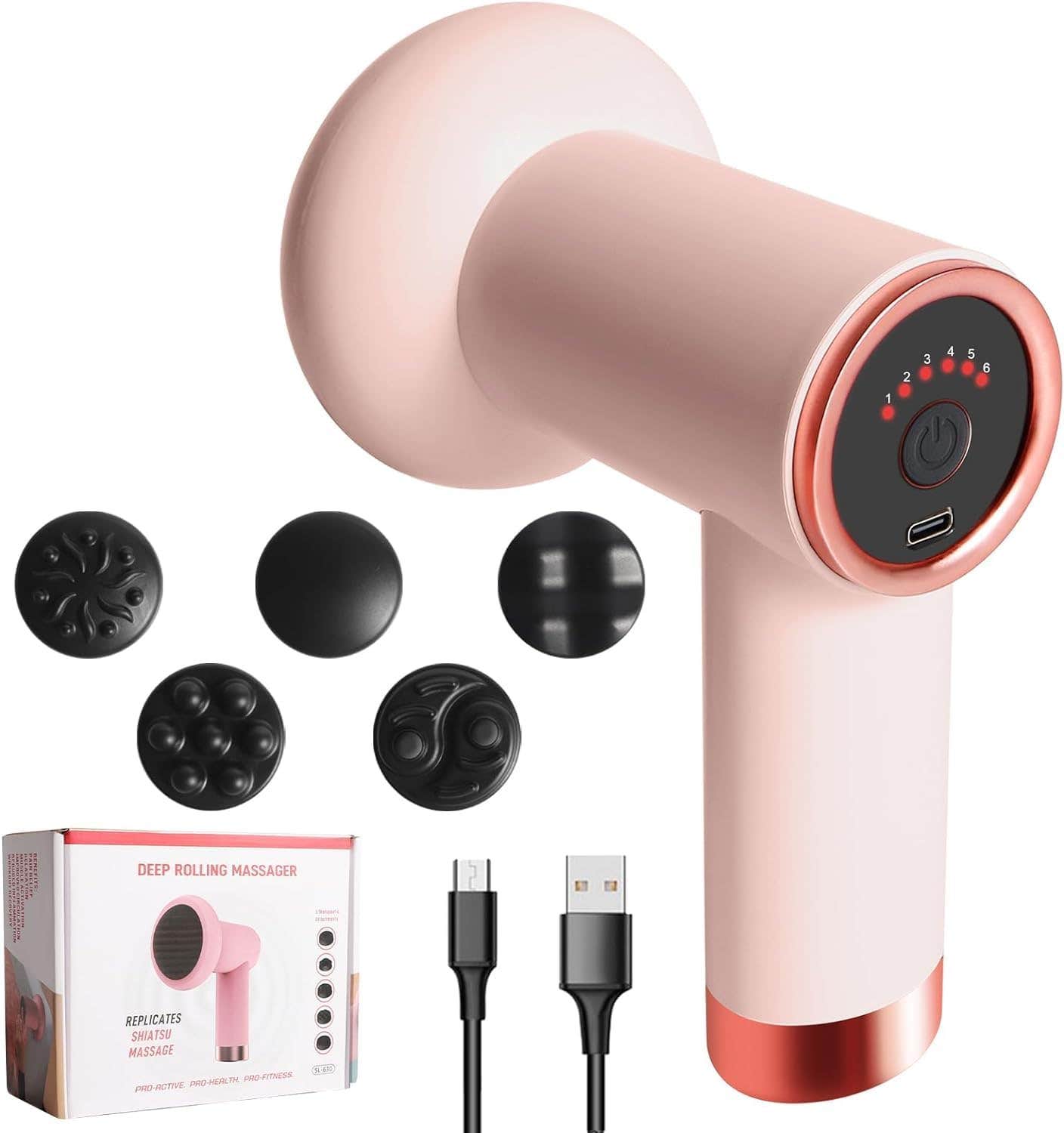 Cellulite Massager Body Sculpting Machine, Cordless Electric Body Sculpting Massager with 5 Massage Heads, Handheld Body Massager for Belly, Waist, Legs, Arms, Butt, Pink, 1 Pcs