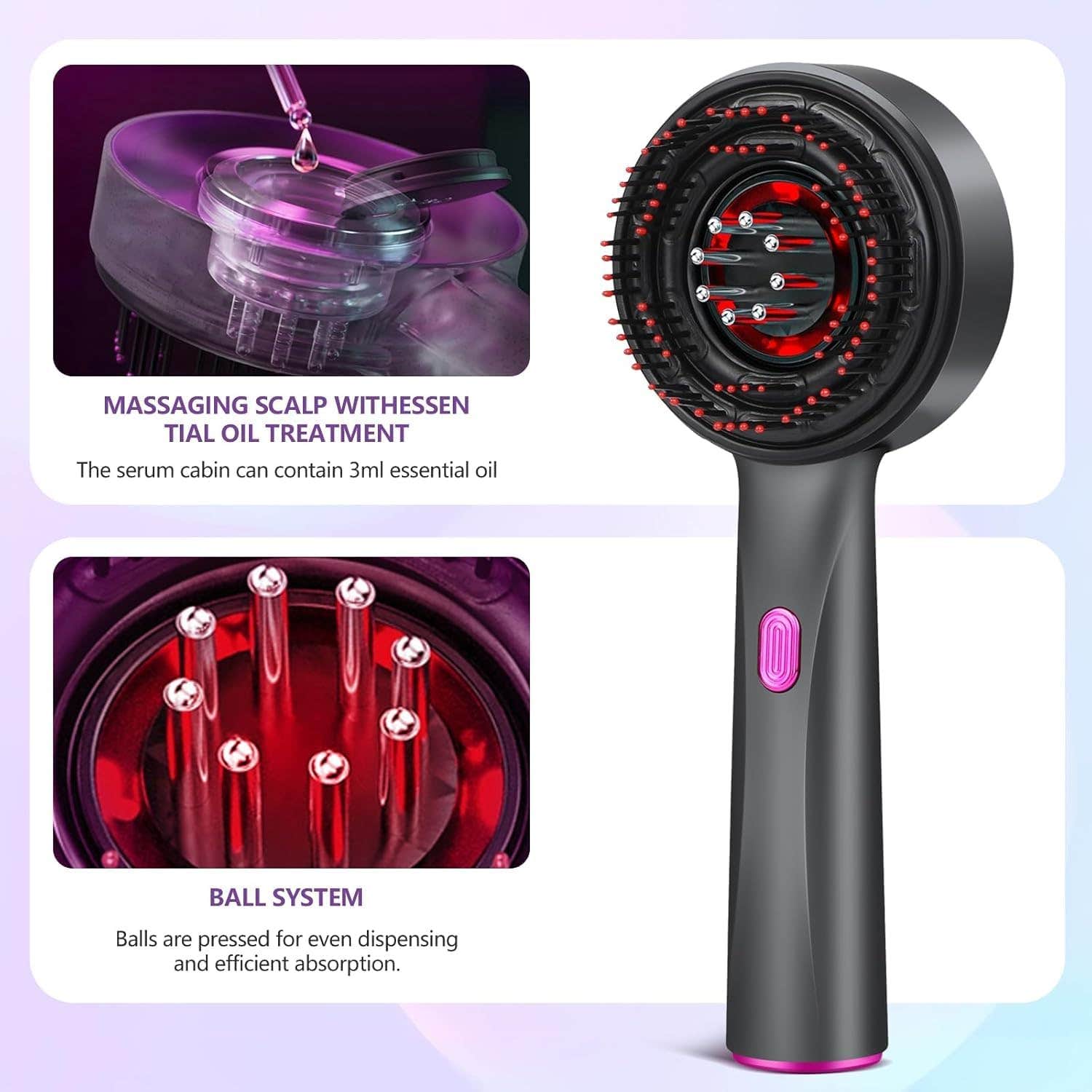 LYSHIYI 3 in 1 Hair Oil Applicator & Electric Scalp-Massager Brush ipx7 Portable Deep Massager For Hair & Scalp Relaxation at Home, Black