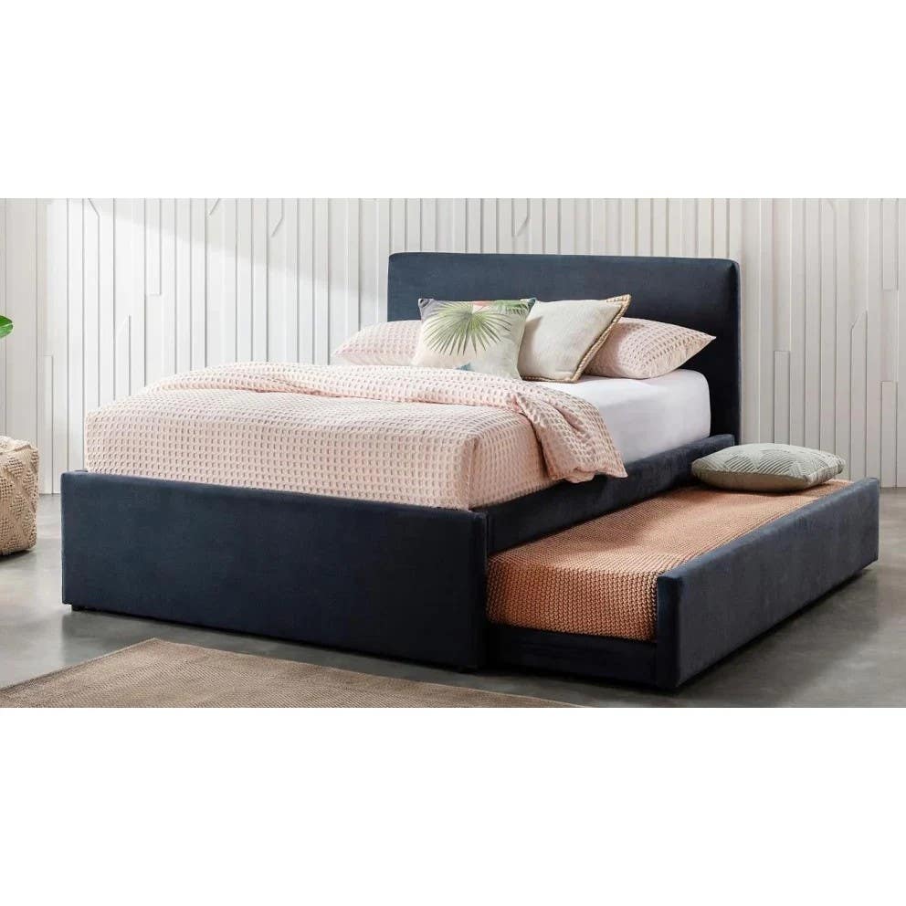 Luxury Velvet Double Bed Frame - Musky Wood - 120x200cm - Beanomart