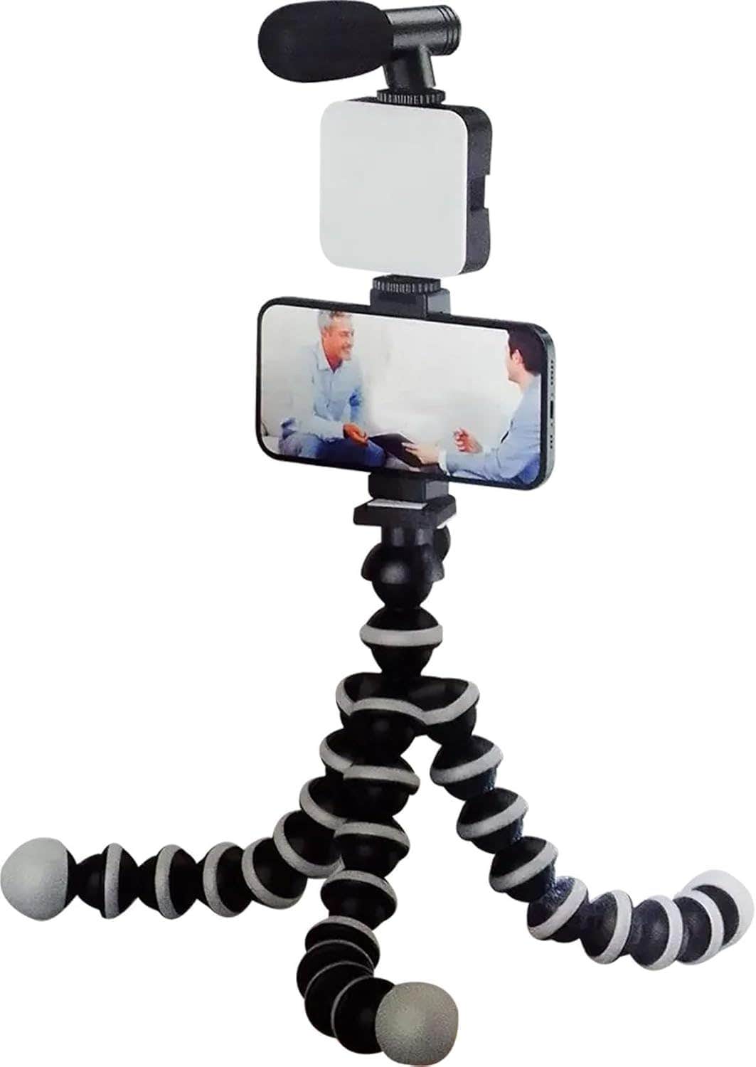 Plokama 5-in-1 Smartphone Video Rig with Stabilizer, LED Light, Microphone - Black