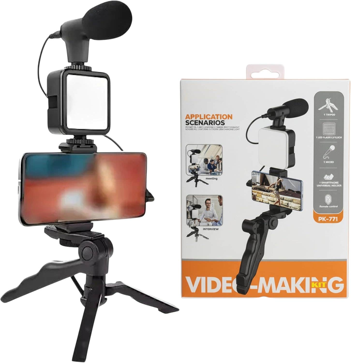Portable Mobile Phone Stabilizer with LED Light, Tripod Stand, Microphone - Vlogging Kit