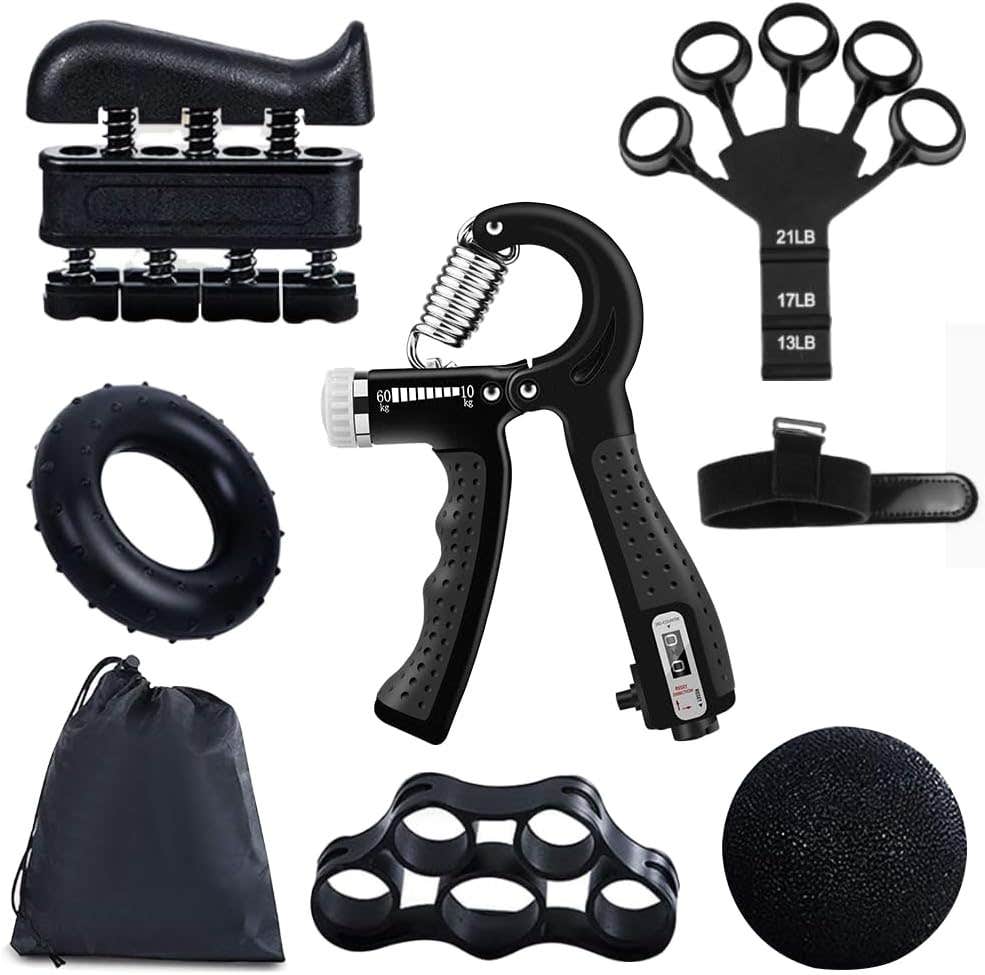 SUCITY Hand Grip Strengthener Trainer Kit - Adjustable Resistance - Finger Stretcher & Gripper