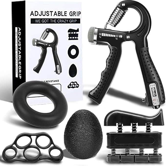 Phyzioline Hand Grip Strengthener Kit - 5 Pack Adjustable Resistance - Finger Exerciser for Men/Women