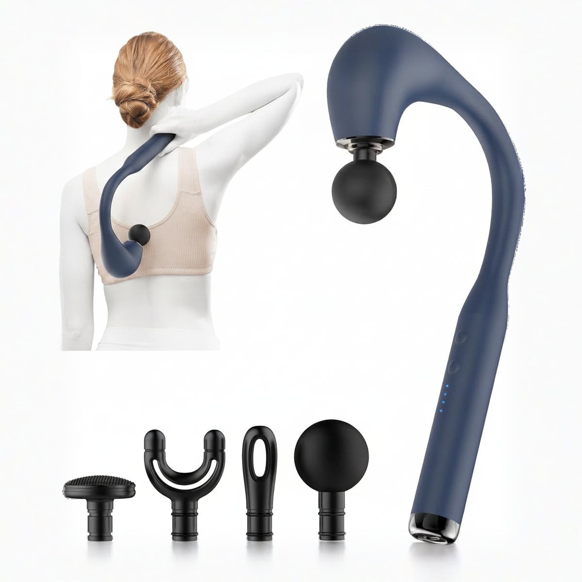 INKEER U-Shaped Massage Gun with Extended Handle - Pain Relief & Deep Tissue Massager (Navy Blue)