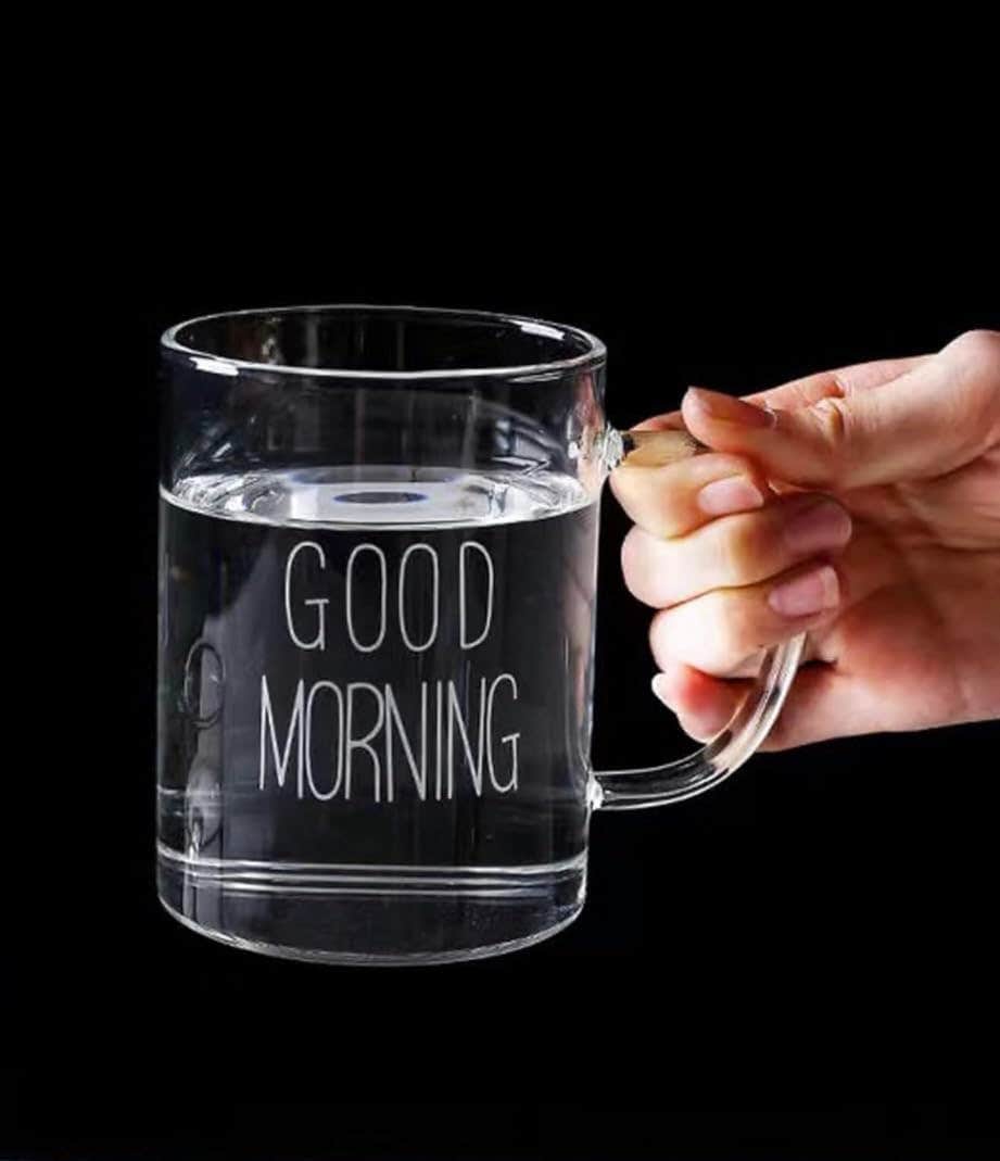 Spaceshoop Good Morning Clear Glass Cup 460ml - Lightweight Transparent Coffee Mug