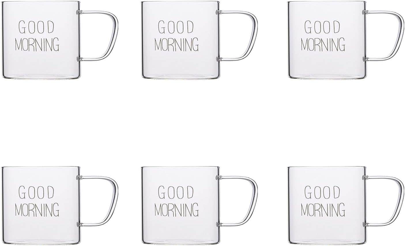 OVA Clear Glass Coffee Mugs, 120ml Set of 6 - Modern Style