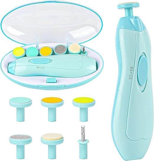 Electric Baby Nail Trimmer with LED Light and 6 Grinding Heads