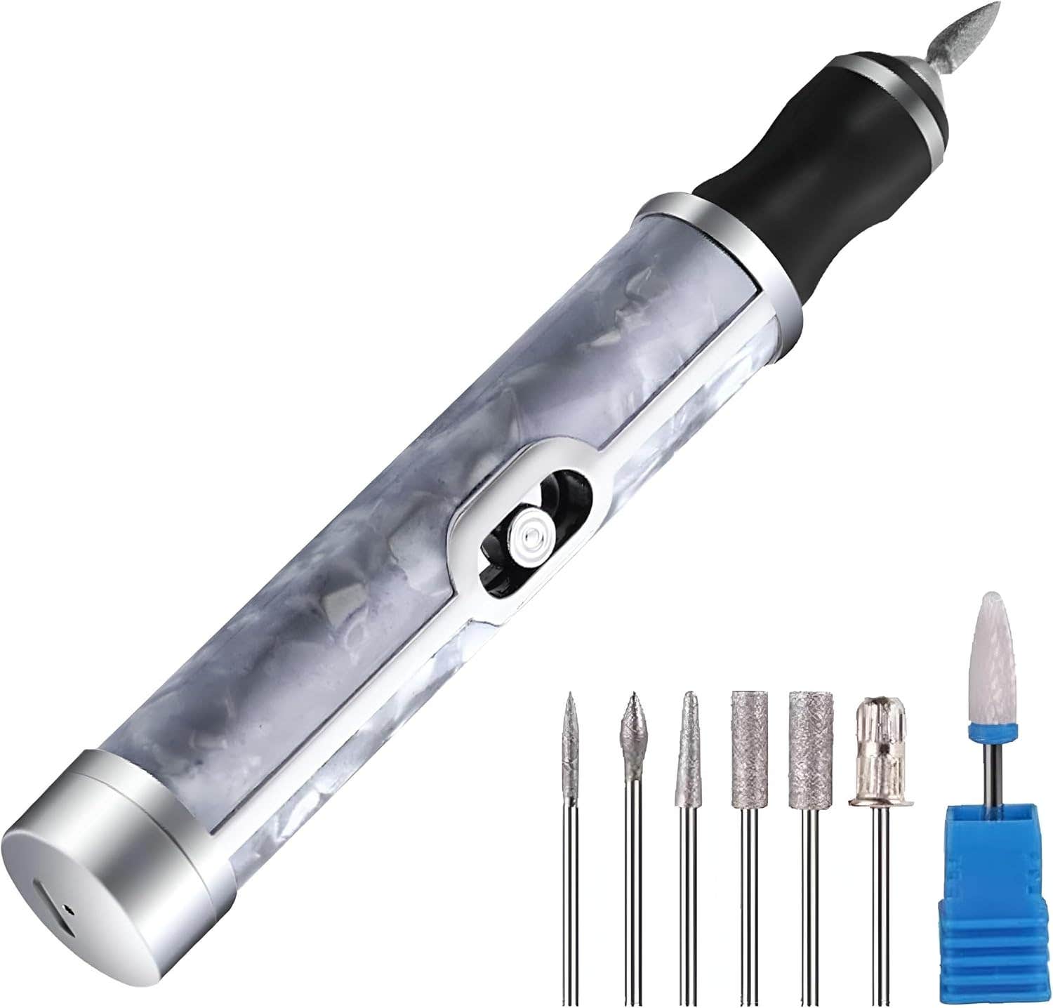 Rechargeable Electric Nail File Set | Cordless Manicure Pedicure Kit | 4 Speed Options | Silver