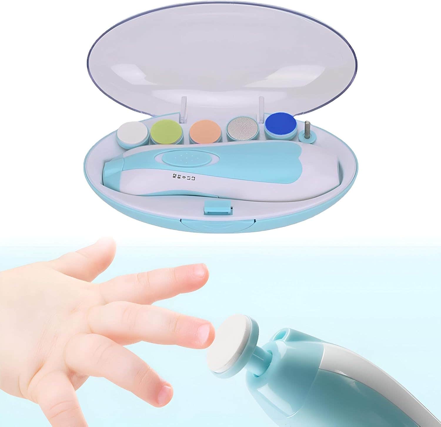 LC Electric Baby Nail File Set with 6 Interchangeable Heads - Safe Nail Care Kit