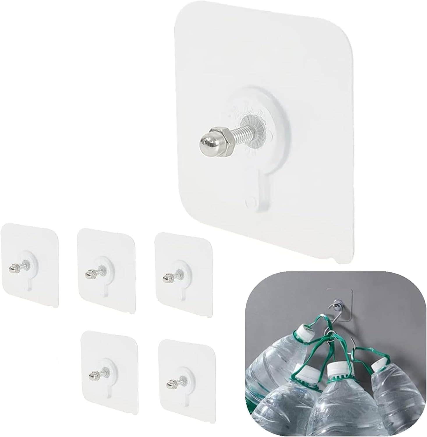 Portal Double Face Adhesive Wall Hooks, 5 Pack - Waterproof & Rustproof - Heavy Duty Hooks for Kitchen, Bathroom - Multi Color