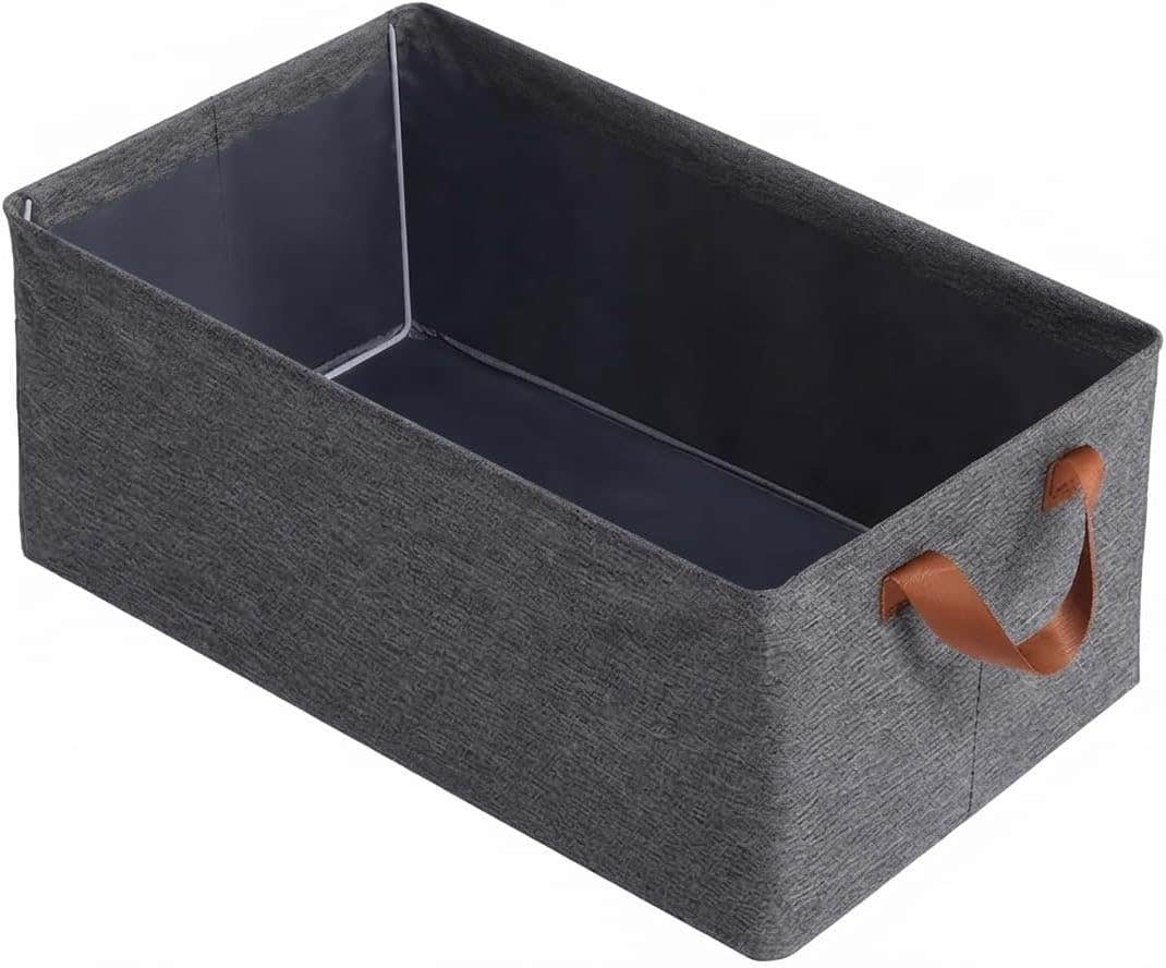 Fabric Wardrobe Clothes Storage Organiser Set | Steel Frame Reinforced | Dark Grey, 47x28x20cm, Foldable | 3-Piece
