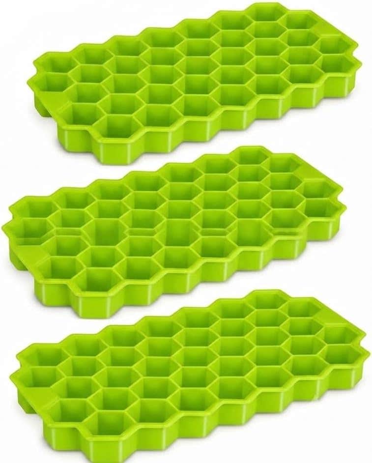 Silicone Ice Cube Tray with Airtight Lid, (Pack of 3) | Easy Ice Release