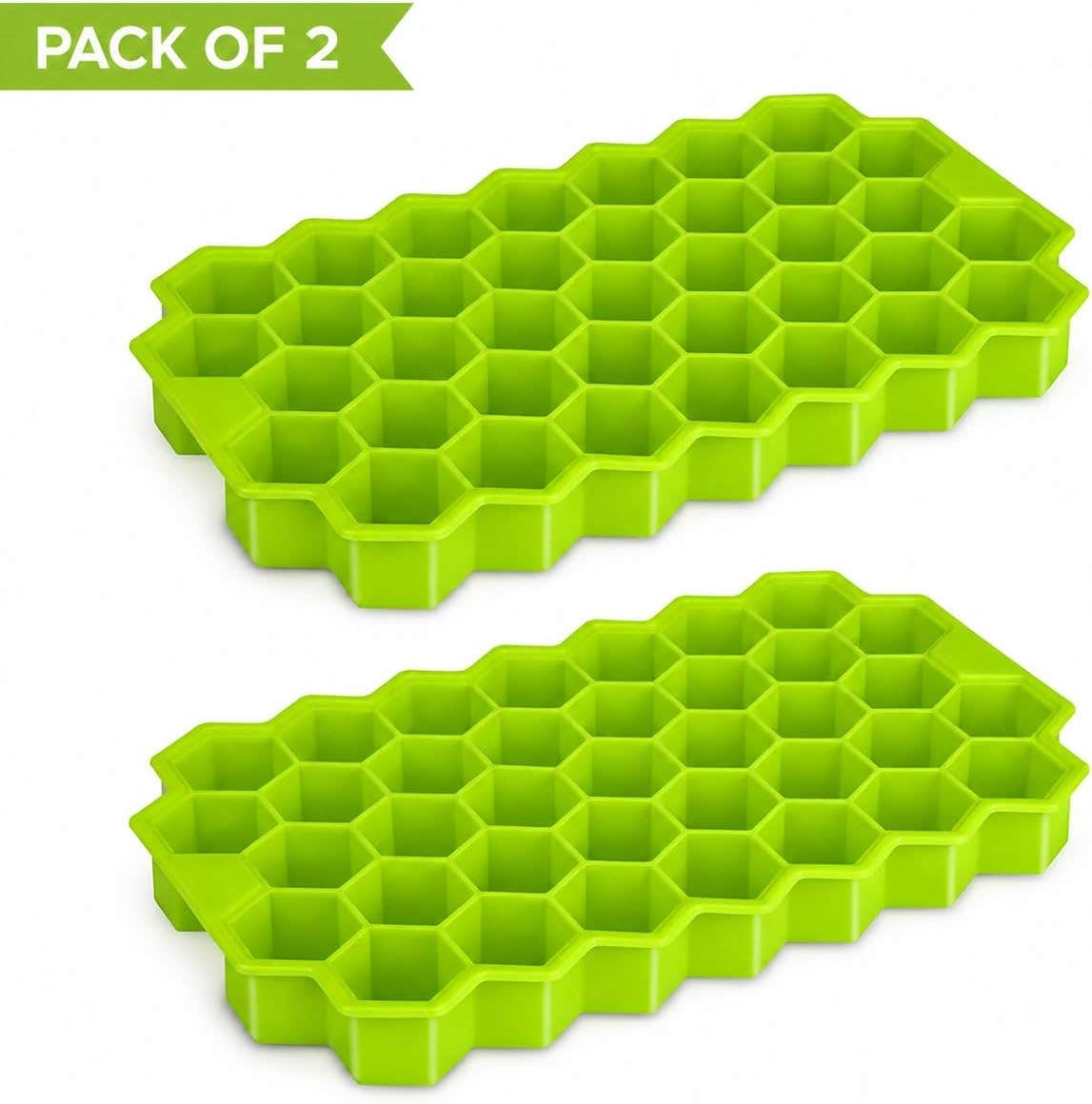 Silicone Honeycomb Ice Cube Tray Set | Pack of 2, 37 Hexagonal Cavities, Airtight Lid