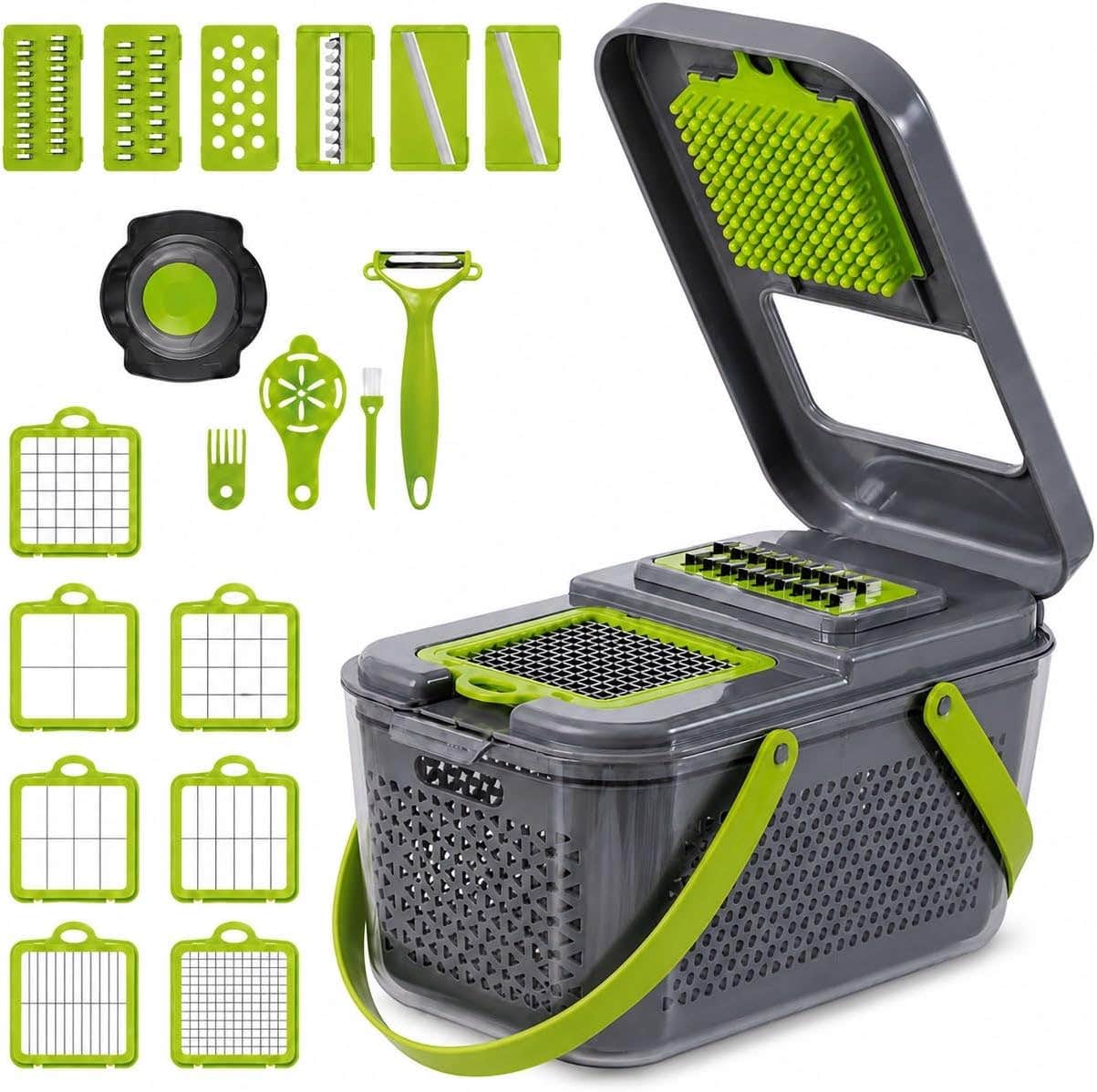 Multi-Purpose Vegetable Cutter with 22 Pieces - Grater, Slicer, Storage Box