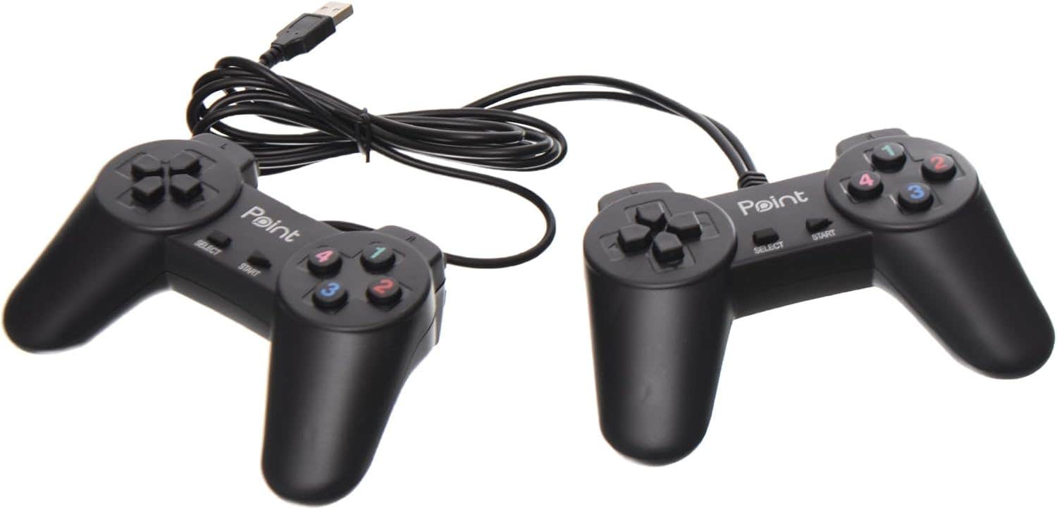 Set of 2 Black Gamepad Controllers USB Interface 12 Buttons D-Pad - Point PT-701
