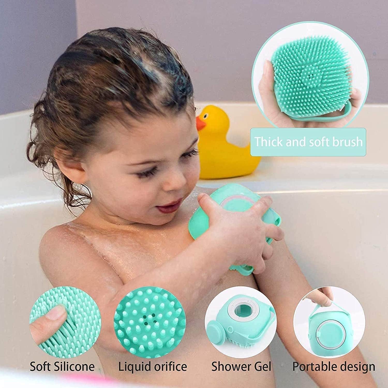 Silicone Soft Cleaning Body Bath Brush with Shampoo Dispenser and Back Scrubber Bath Brush for All age (Multi Color)