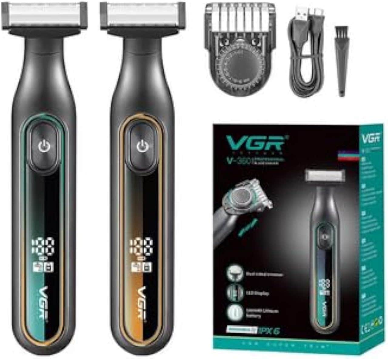 Professional Cordless Beard Trimmer with USB Cable - Rechargeable Li-ion Battery - Green-Black