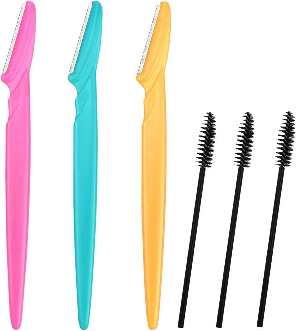 3 Pcs Eyebrow Razors with 3 Pcs Eyelash Brush Multipurpose Fine Hair Remover Precisely Eyebrow Trimmer Portable Facial Hair Sharp Removers