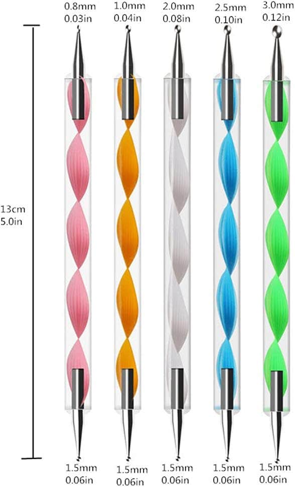 5Pcs UV Gel Painting Nail Art Dotting Pens Acrylic Handle Rhinestone Crystal 2 Way Brush Salon Decoration Manicure Tools Kit
