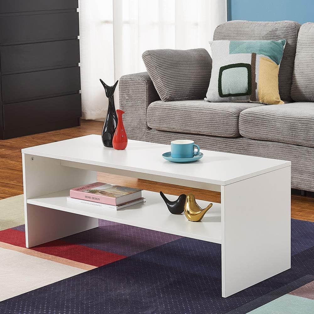 Panana Rectangular Coffee Table with Lower Shelf - White - Modern Living Room Furniture