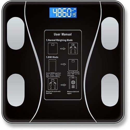 Smart Digital Bathroom Scale Accurate Body Weight Fat Muscle Weight Weight Loss Electronic Device Bluetooth Phone App 18 Indicators Inbody Measurement Clear LED Display Capacity Up to 180K Black