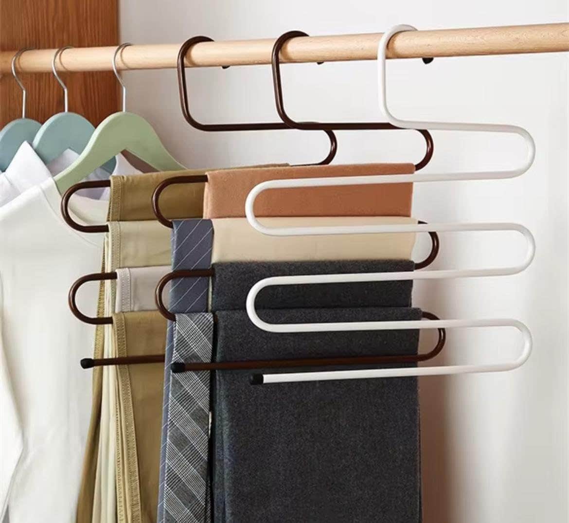 S Shape Stainless Steel Multi-Layer Clothes Hanger, Space Saving Pants Hangers for Tie, Scarf, Jeans Clothes Multi Color