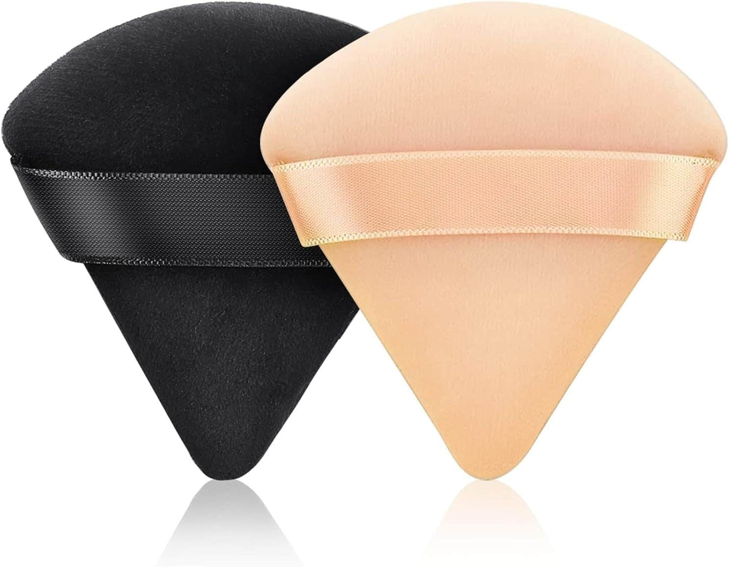 FUIN Triangle Powder Puff, 2 Pcs Makeup Puff, Foundation Blender Velour Setting Powder Puff, Soft Cosmetic Foundation Powder Sponge Cushion Puffs for Loose Powder Wet Dry Makeup Puffs, Black Skin